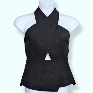 BCBGMaxazria Black Remmie Cut-Out Halter Top